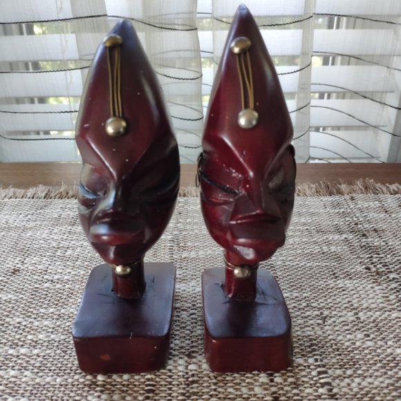 African Hand Carved Wood Bust Statues Male/Female - Picture 9 of 10